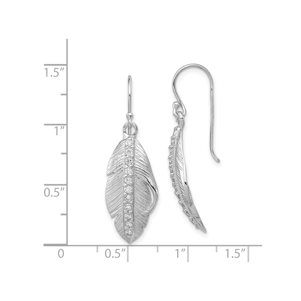 Sterling Silver Feather Drop Earrings with Cubic Zirconia, Boho Dangle Design for Women
