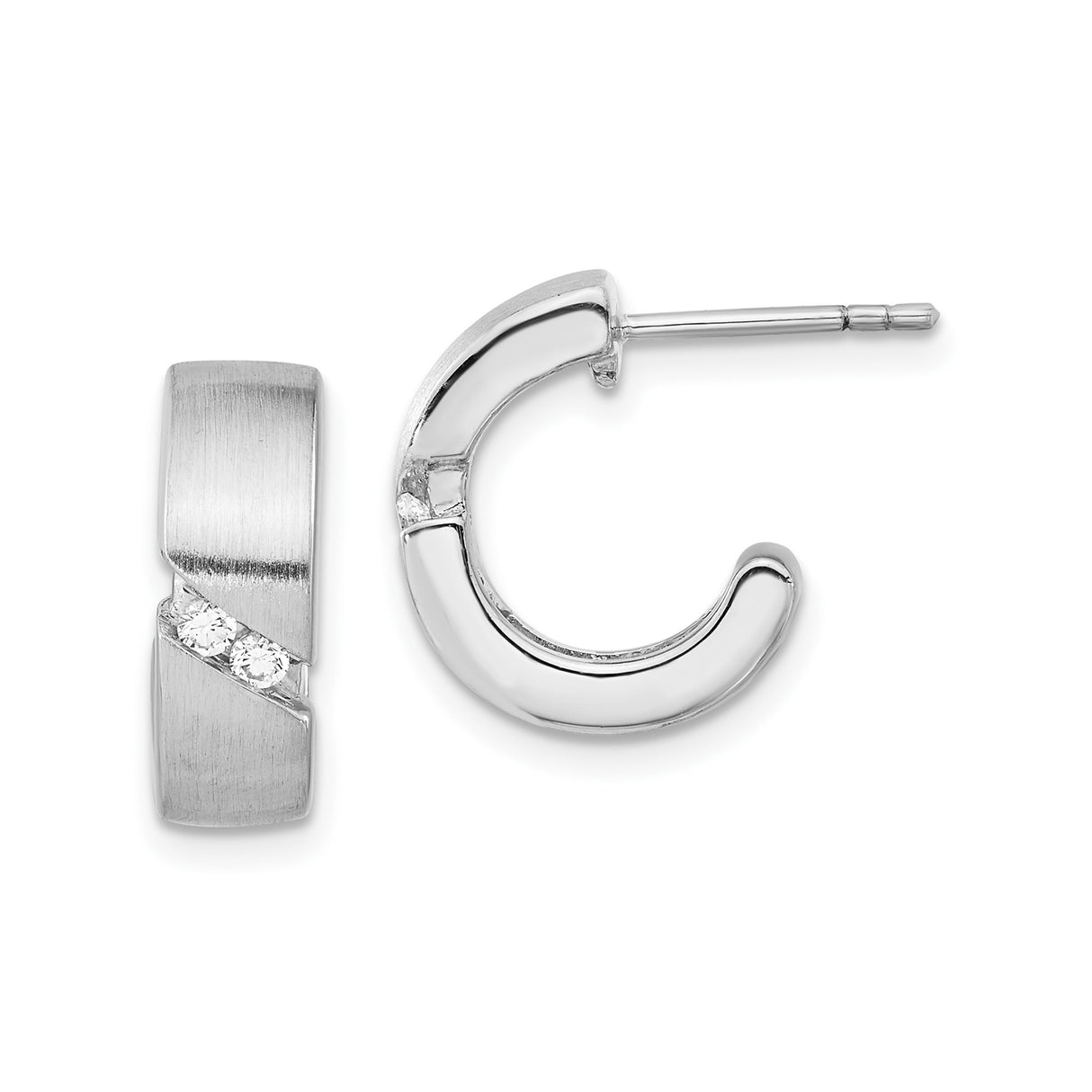 Sterling Silver Half Hoop Earrings with Cubic Zirconia and Brushed Finish for Women