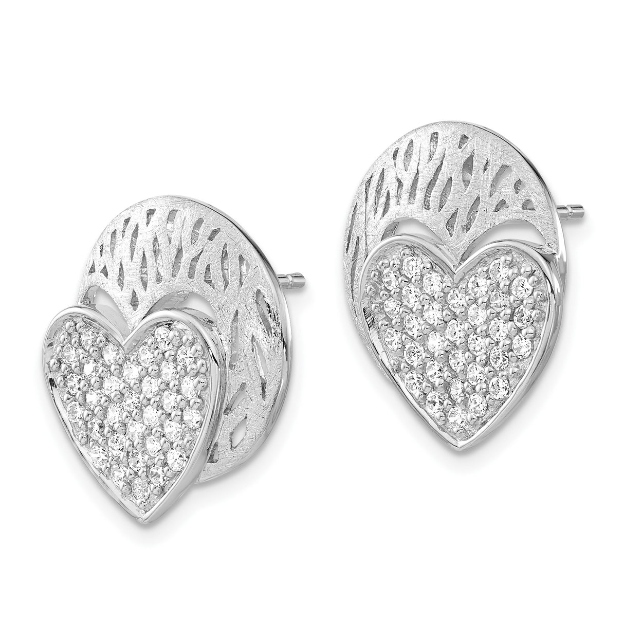 Sterling Silver Stud Earrings with Cubic Zirconia, Pavé Heart and Tree of Life Design