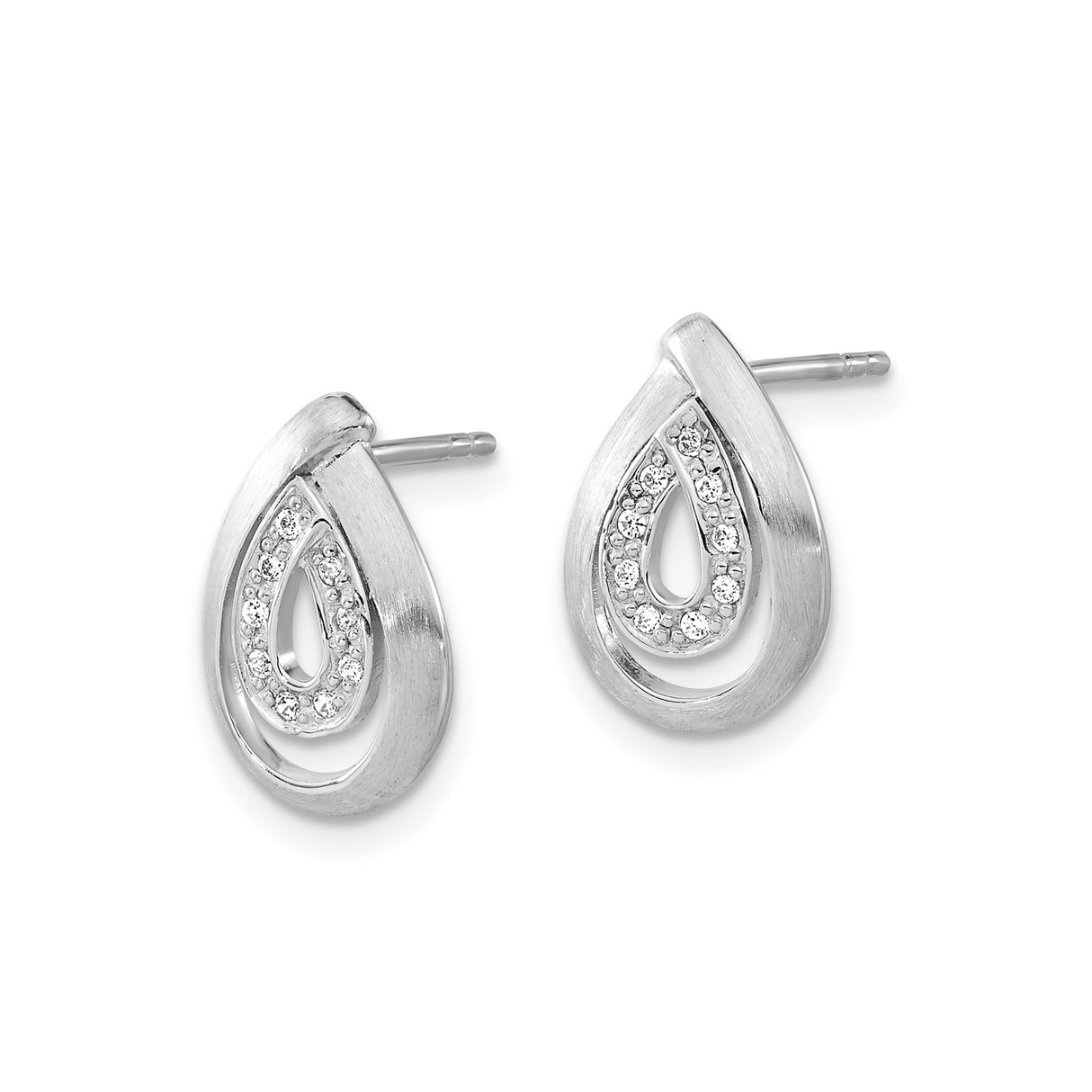 Sterling Silver Teardrop Stud Earrings with Cubic Zirconia and Openwork Design