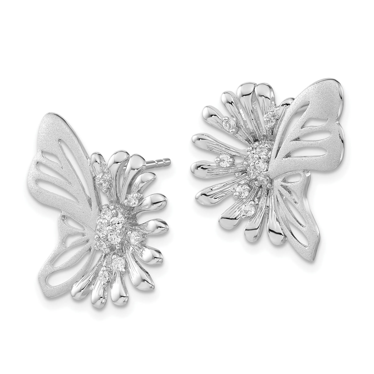 Sterling Silver Butterfly Stud Earrings with Cubic Zirconia and Openwork Wings