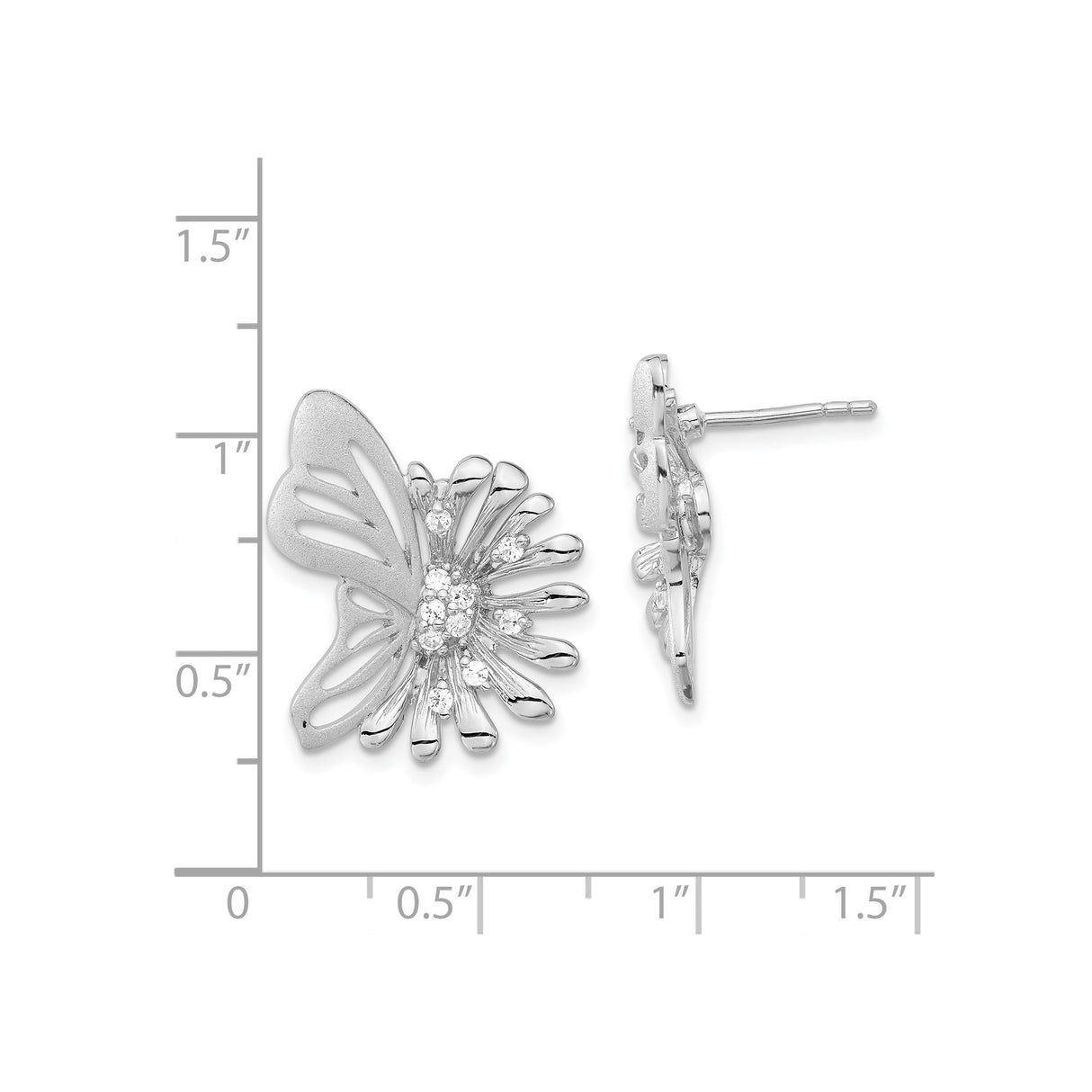 Sterling Silver Butterfly Stud Earrings with Cubic Zirconia and Openwork Wings