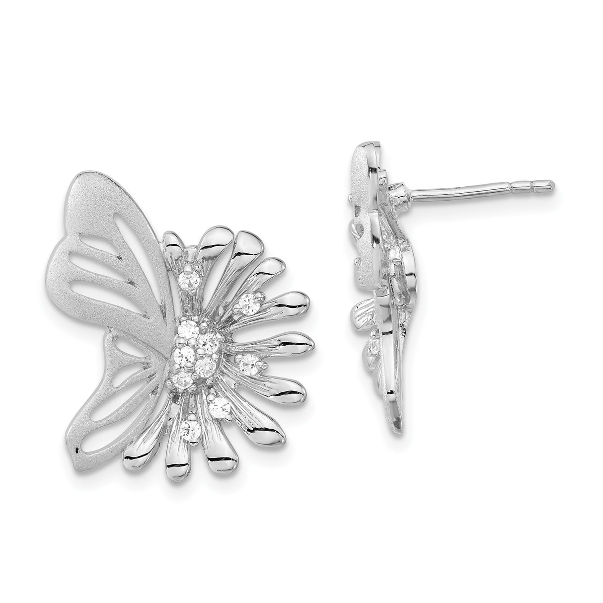 Sterling Silver Butterfly Stud Earrings with Cubic Zirconia and Openwork Wings