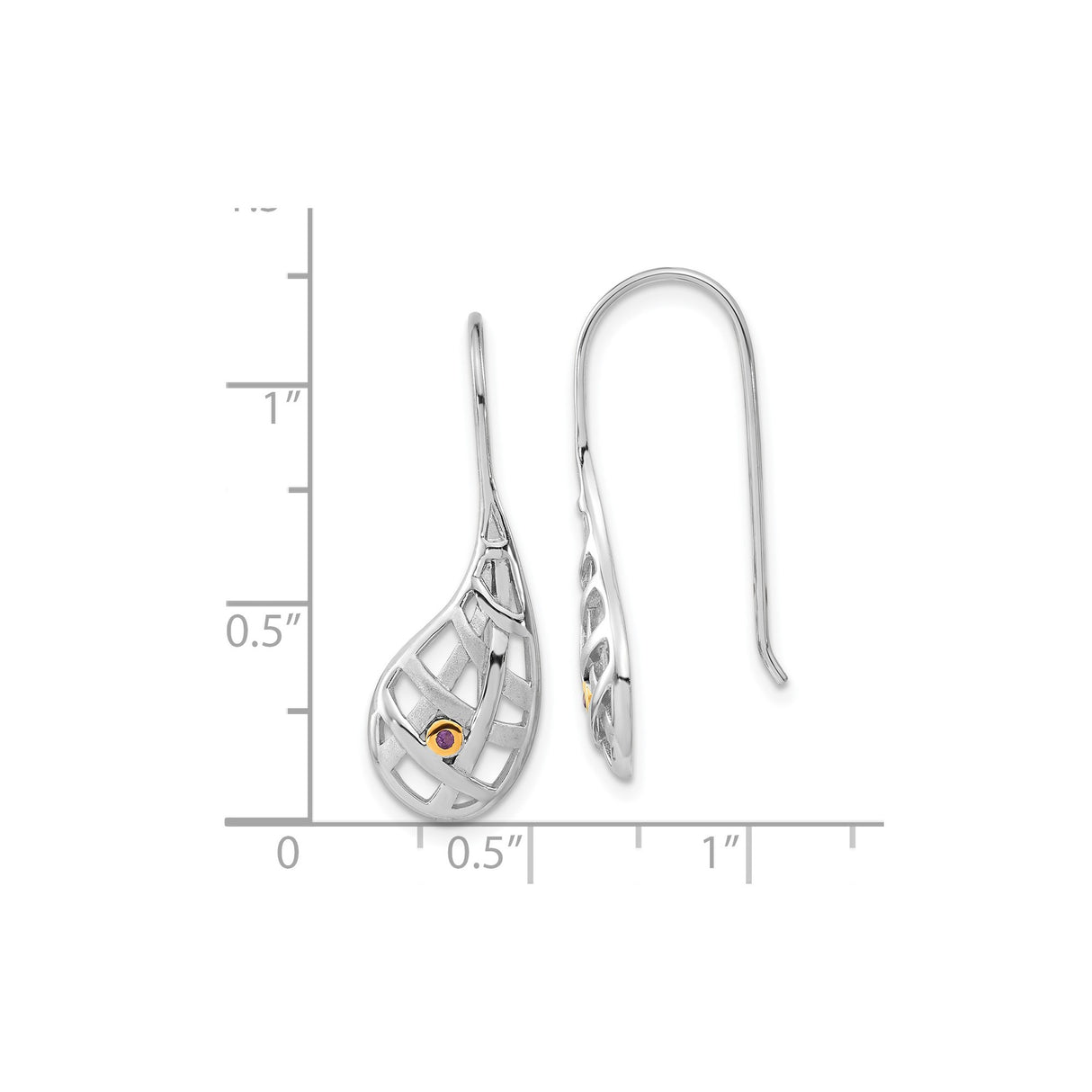 Sterling Silver Teardrop Earrings with Amethyst, Gold-Plated Lattice Design for Women