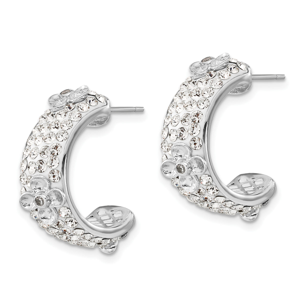 Sterling Silver Hoop Earrings with Cubic Zirconia, Floral Crystal Design for Women