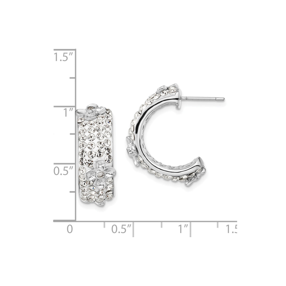 Sterling Silver Hoop Earrings with Cubic Zirconia, Floral Crystal Design for Women