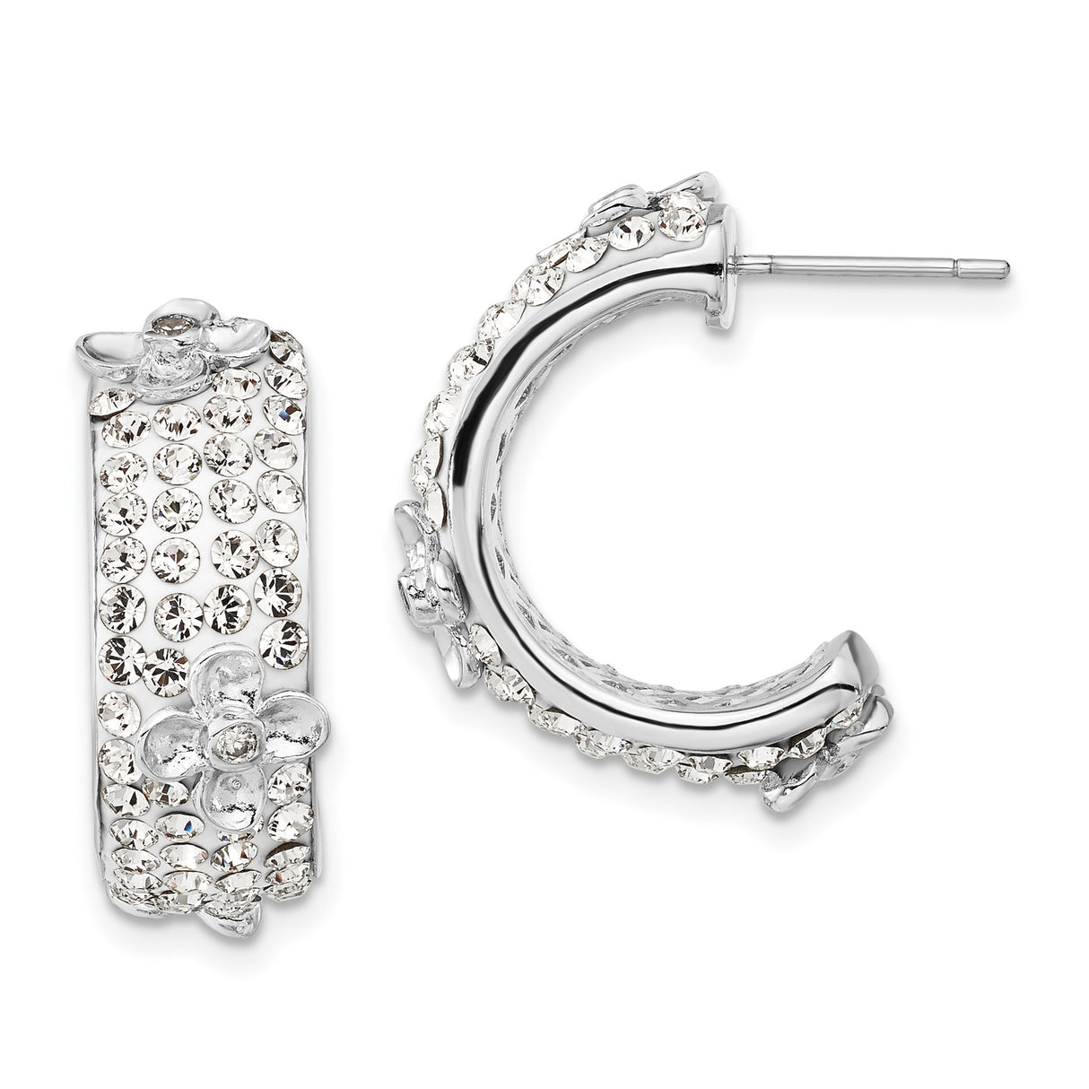 Sterling Silver Hoop Earrings with Cubic Zirconia, Floral Crystal Design for Women