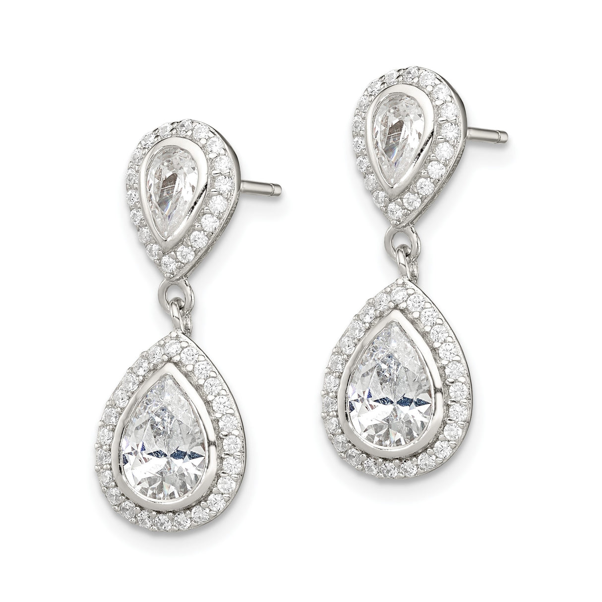Sterling Silver Teardrop Dangle Earrings with Cubic Zirconia, Pear Cut Halo Design