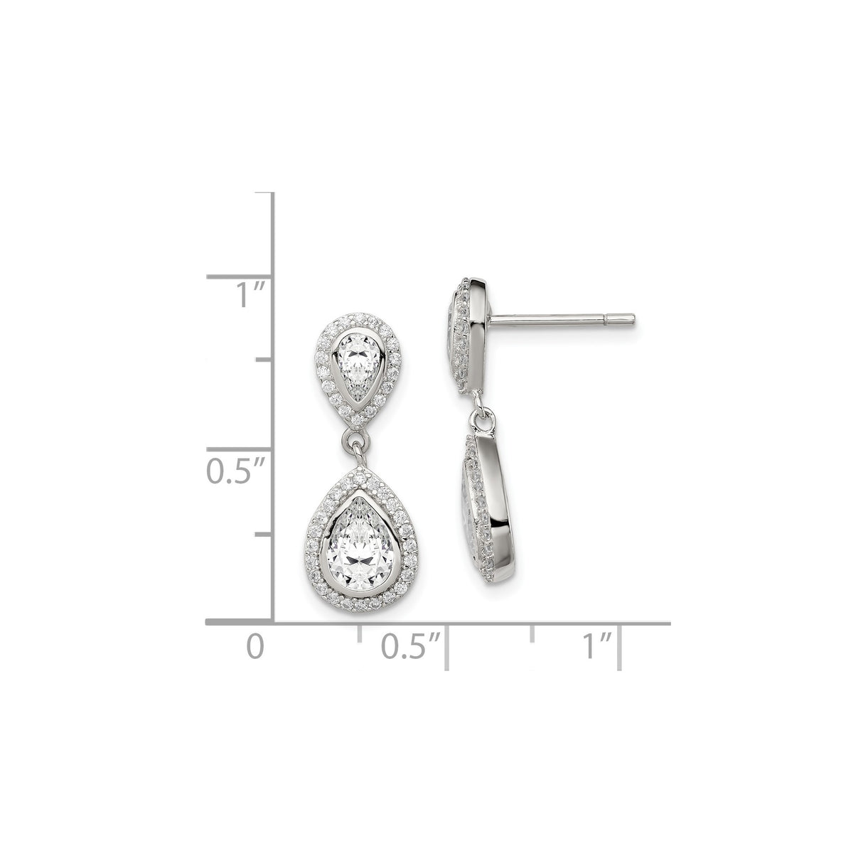 Sterling Silver Teardrop Dangle Earrings with Cubic Zirconia, Pear Cut Halo Design