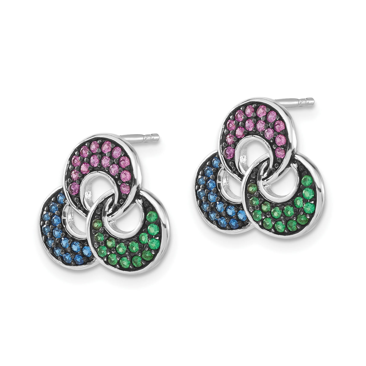 Sterling Silver Celtic Trinity Knot Stud Earrings with Created Ruby and Spinel