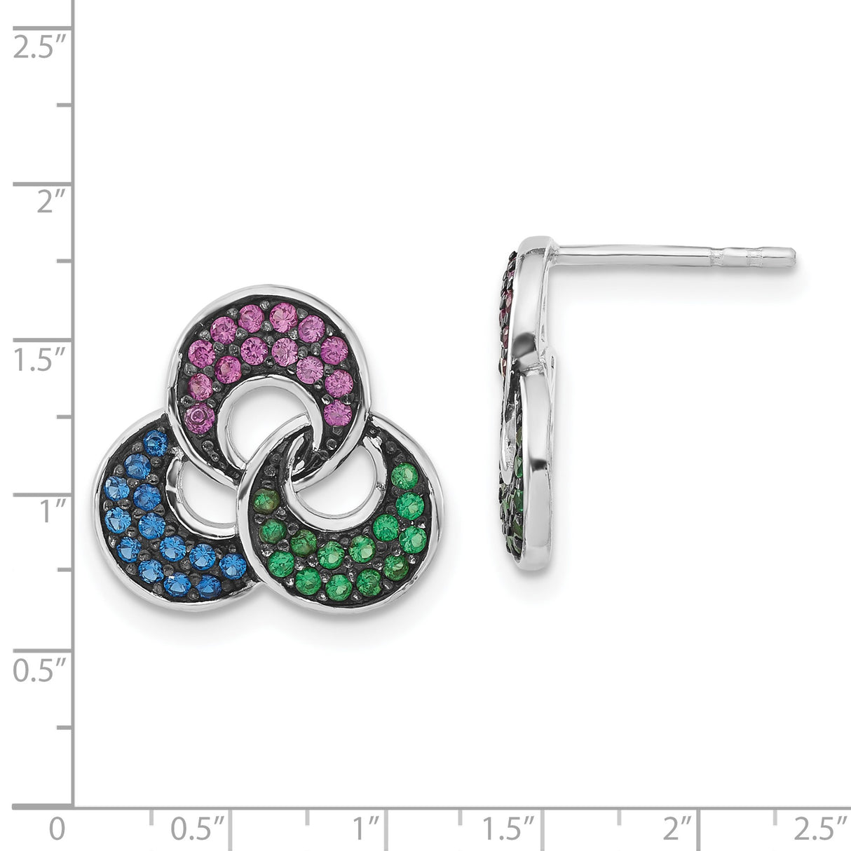 Sterling Silver Celtic Trinity Knot Stud Earrings with Created Ruby and Spinel