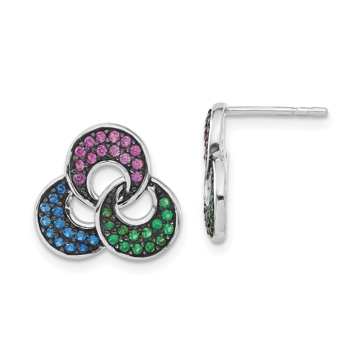 Sterling Silver Celtic Trinity Knot Stud Earrings with Created Ruby and Spinel