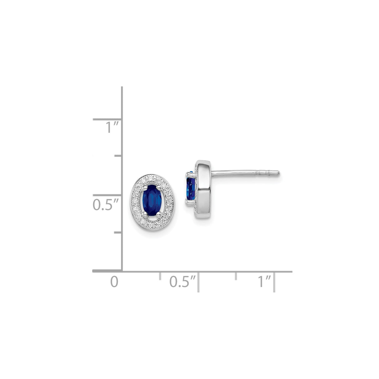 Sterling Silver Oval Stud Earrings with Deep Blue Sapphire Look and Cubic Zirconia Halo
