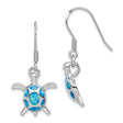 Sterling Silver Turtle Drop Earrings with Created Opal, Ocean Theme, Lightweight Design