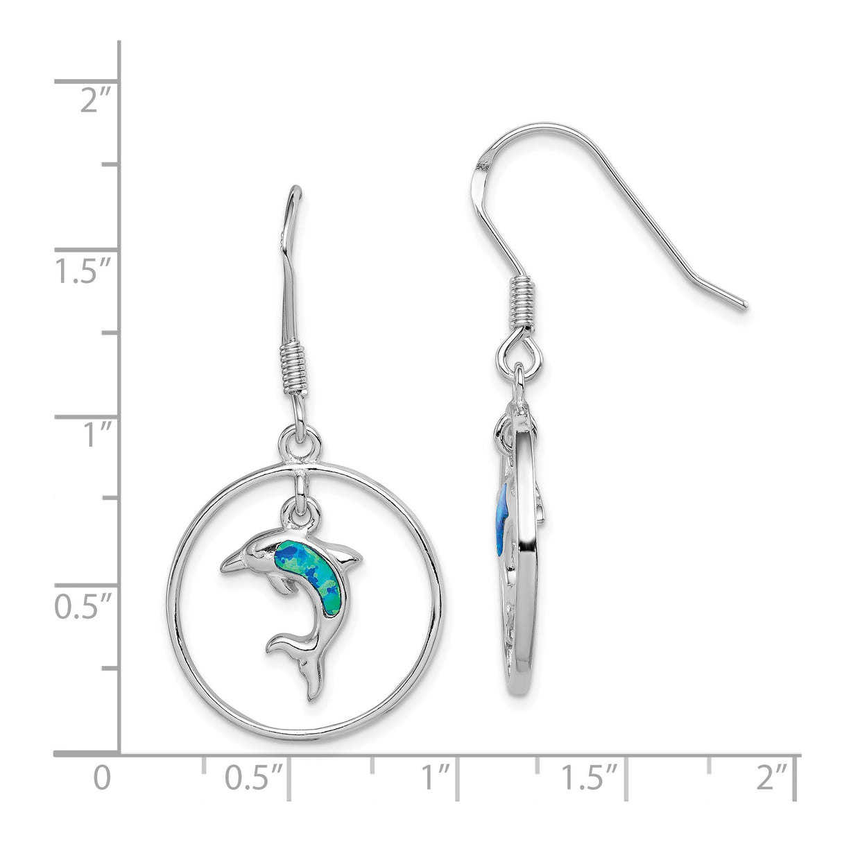 Sterling Silver Dangle Earrings with Created Opal Dolphin Charm, Nautical Ocean Theme