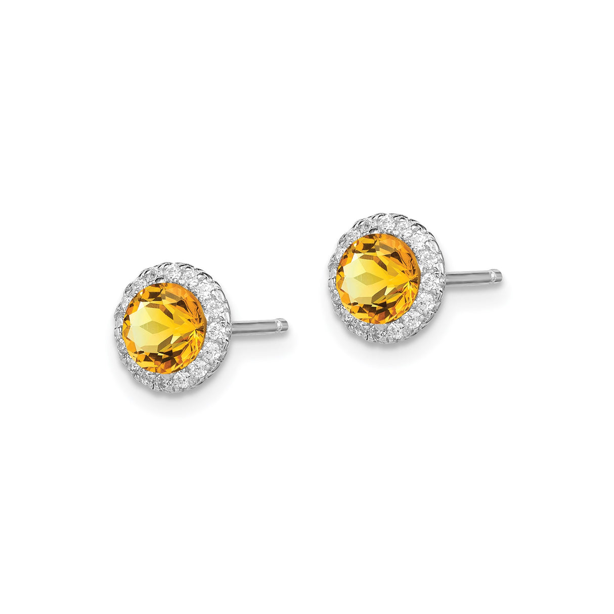 Sterling Silver Stud Earrings with Citrine and Cubic Zirconia Halo Setting