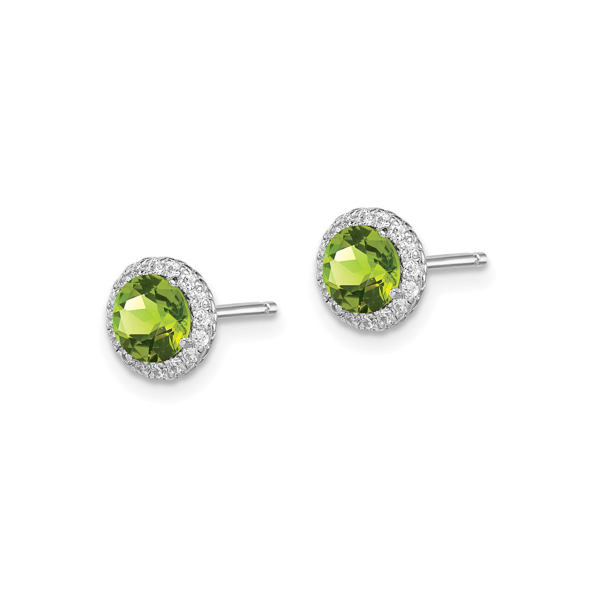 Sterling Silver Stud Earrings with Peridot Center and Cubic Zirconia Halo Accents