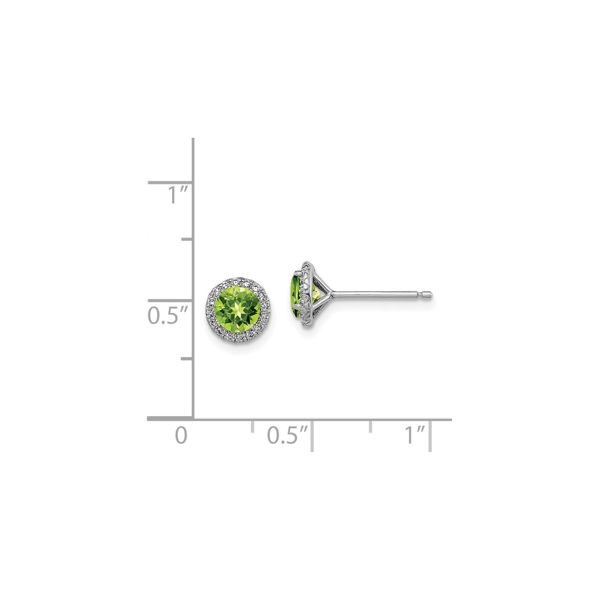 Sterling Silver Stud Earrings with Peridot Center and Cubic Zirconia Halo Accents