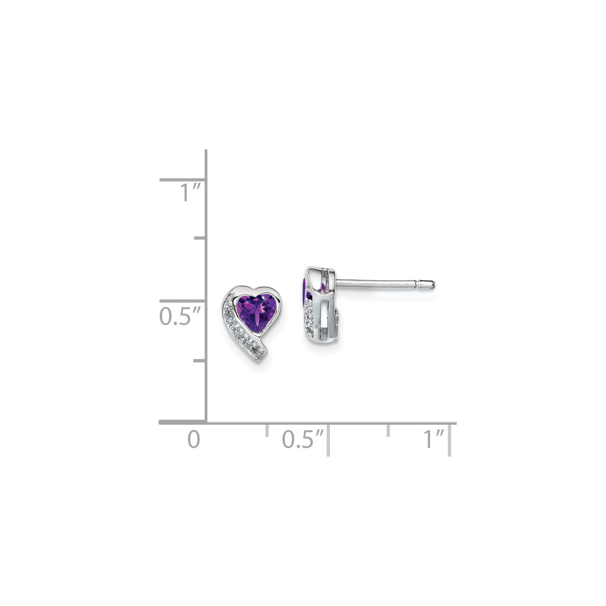 Sterling Silver Heart Stud Earrings with Amethyst and Diamond Accents for Women