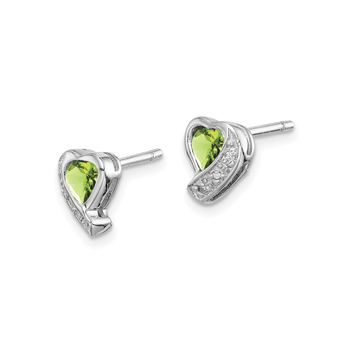 Sterling Silver Heart Shaped Stud Earrings with Peridot and Diamond Accents