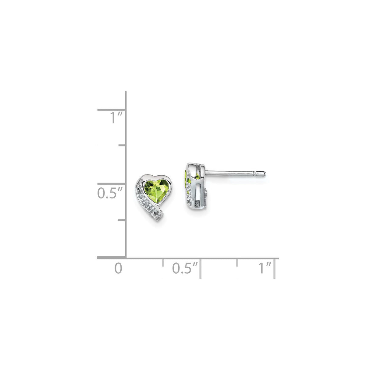 Sterling Silver Heart Shaped Stud Earrings with Peridot and Diamond Accents