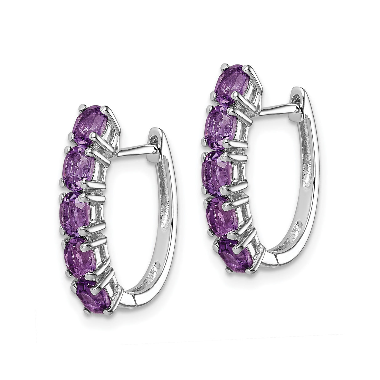 Sterling Silver Hoop Earrings with Oval Cut Amethyst Gemstones, Lightweight February Birthstone Jewelry