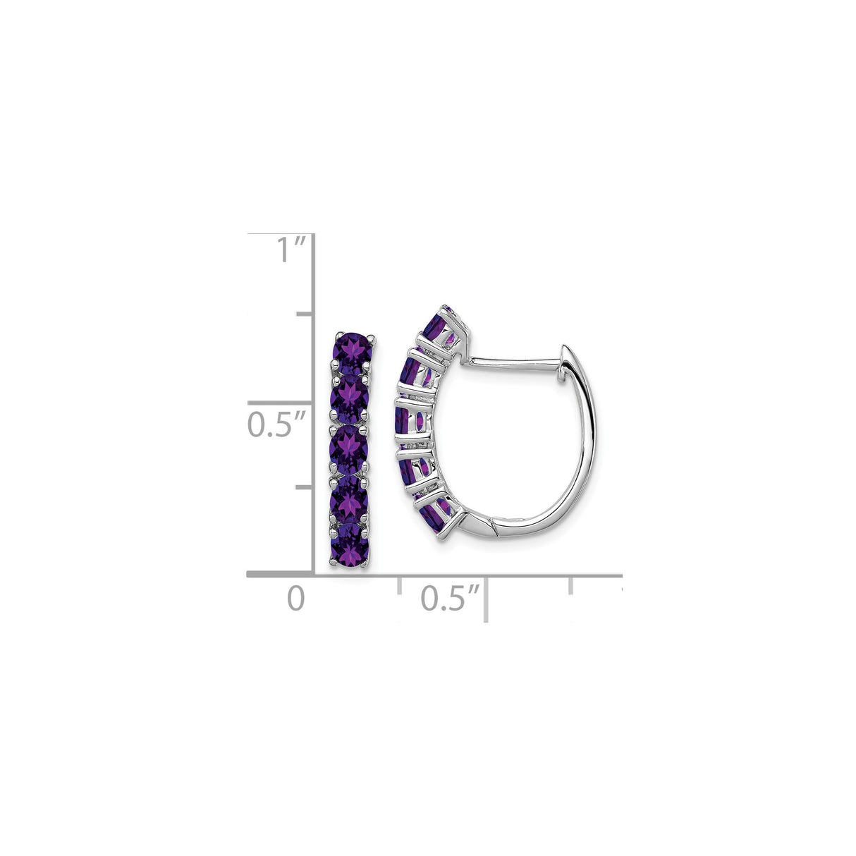 Sterling Silver Hoop Earrings with Oval Cut Amethyst Gemstones, Lightweight February Birthstone Jewelry