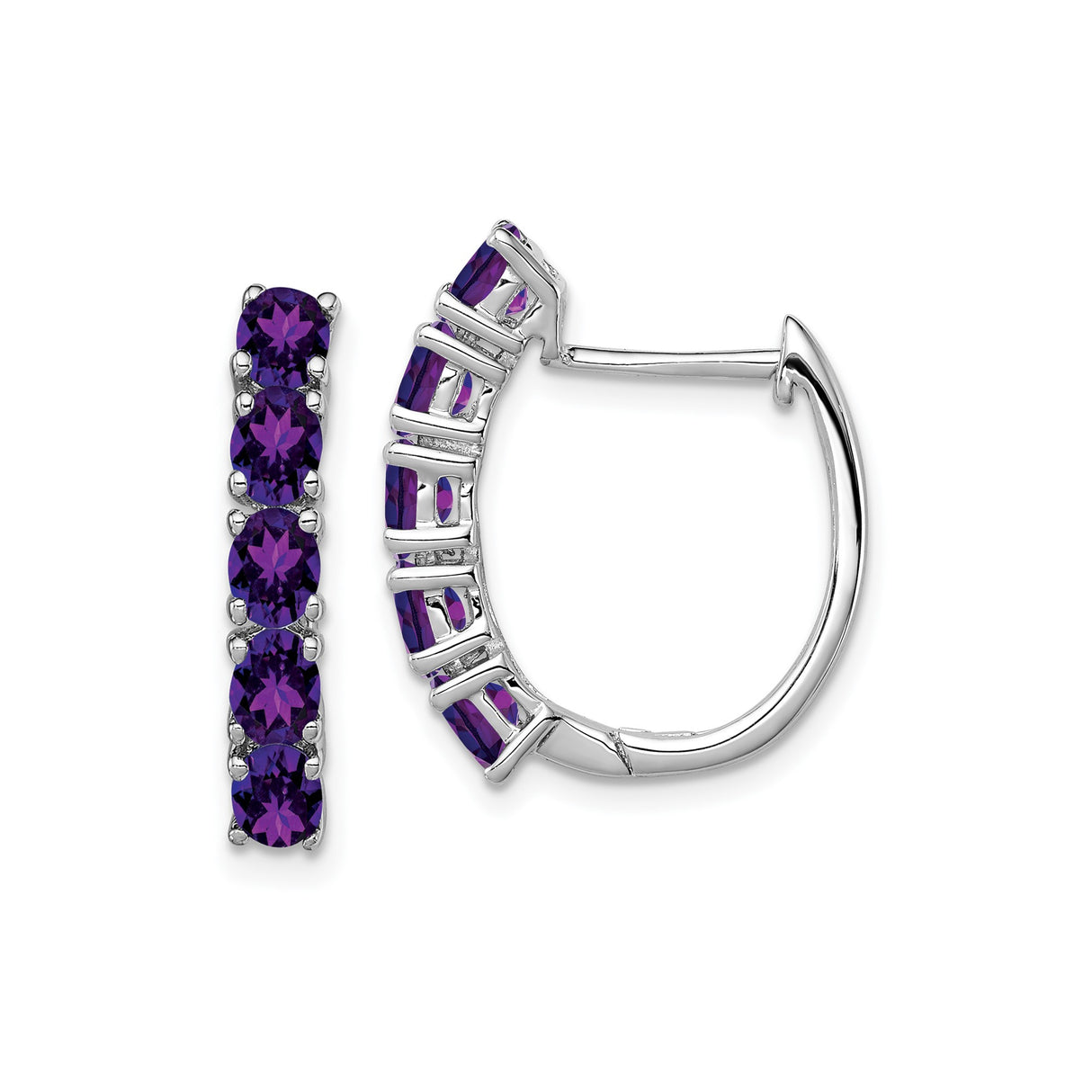 Sterling Silver Hoop Earrings with Oval Cut Amethyst Gemstones, Lightweight February Birthstone Jewelry