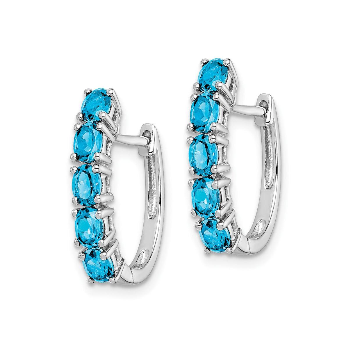Sterling Silver Hoop Earrings with Swiss Blue Topaz, Shared Prong Setting, Polished Finish