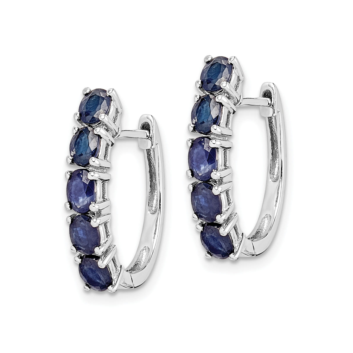 Sterling Silver Hoop Earrings with Sapphire in Prong Setting, Modern Design for Women