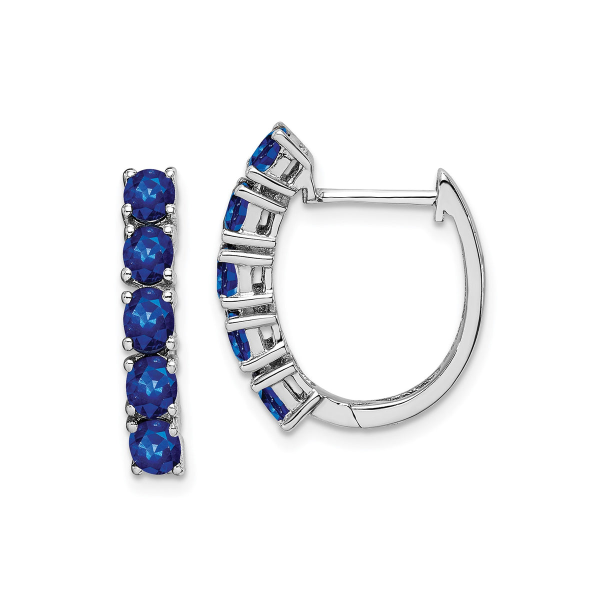 Sterling Silver Hoop Earrings with Sapphire in Prong Setting, Modern Design for Women