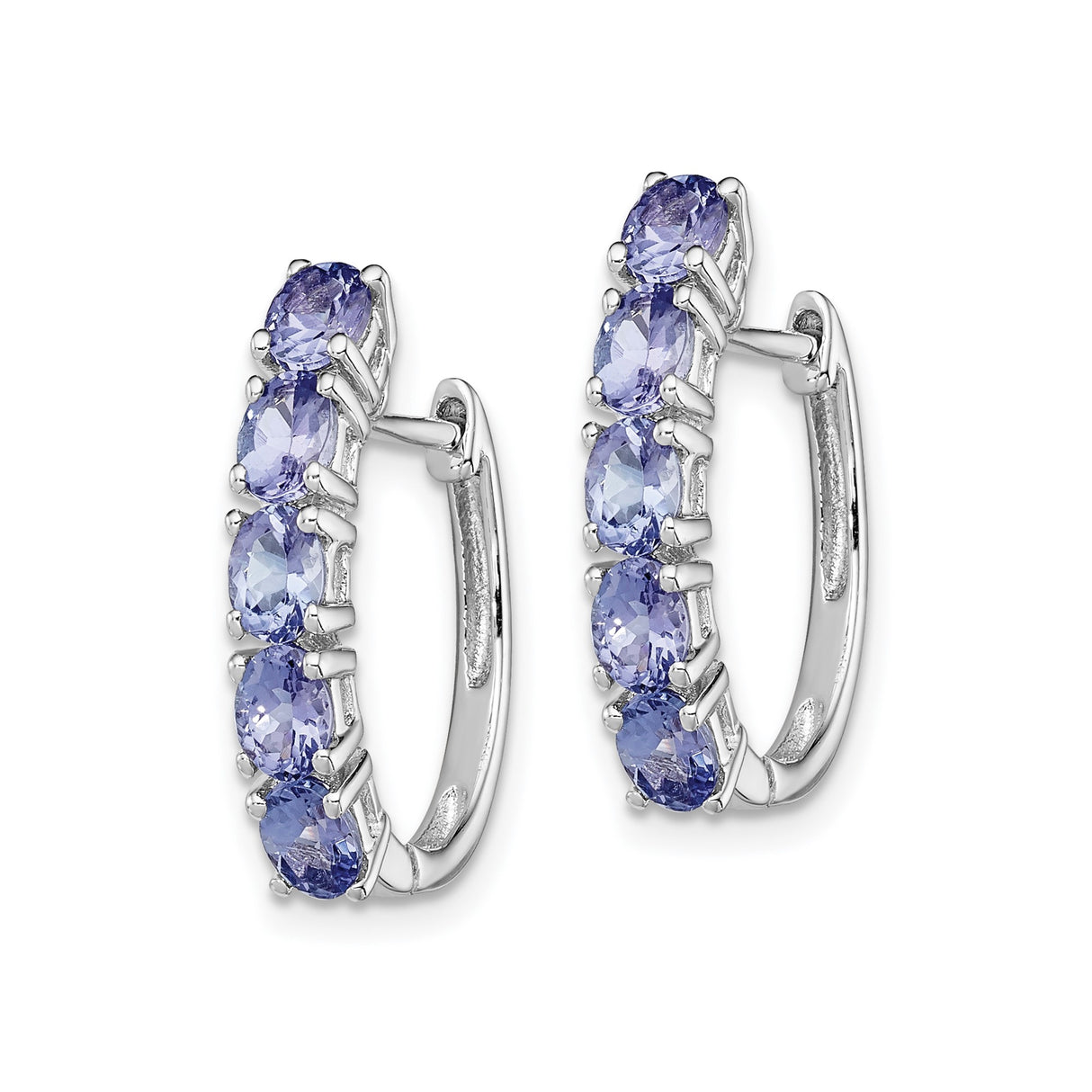 Sterling Silver Hoop Earrings with Tanzanite, Graduated Oval and Baguette Style