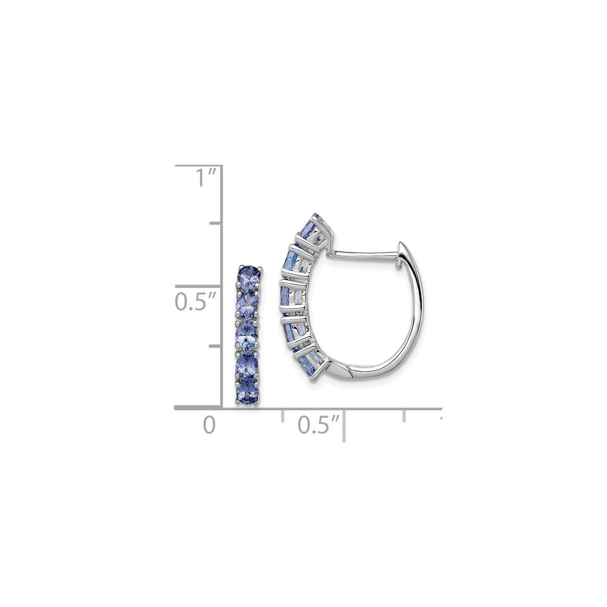 Sterling Silver Hoop Earrings with Tanzanite, Graduated Oval and Baguette Style
