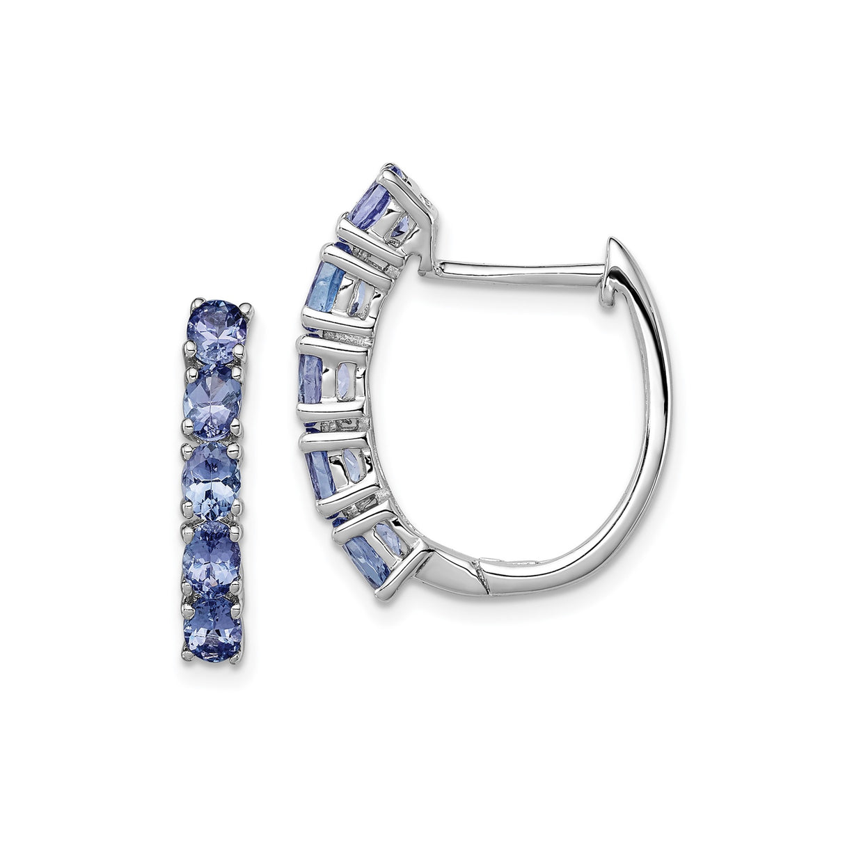Sterling Silver Hoop Earrings with Tanzanite, Graduated Oval and Baguette Style