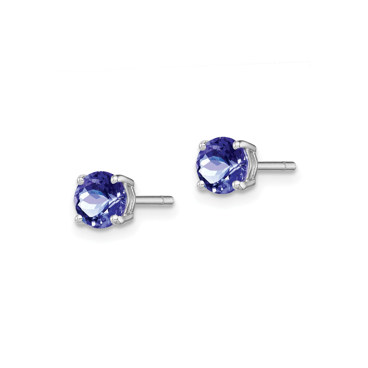 Sterling Silver Stud Earrings with Round Cut Tanzanite, Classic Four Prong Setting