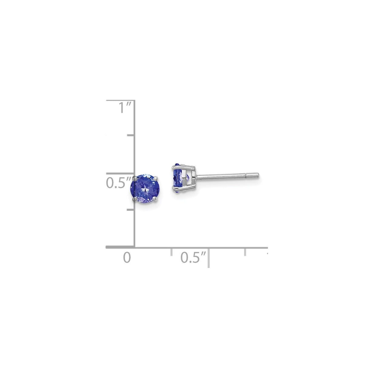 Sterling Silver Stud Earrings with Round Cut Tanzanite, Classic Four Prong Setting