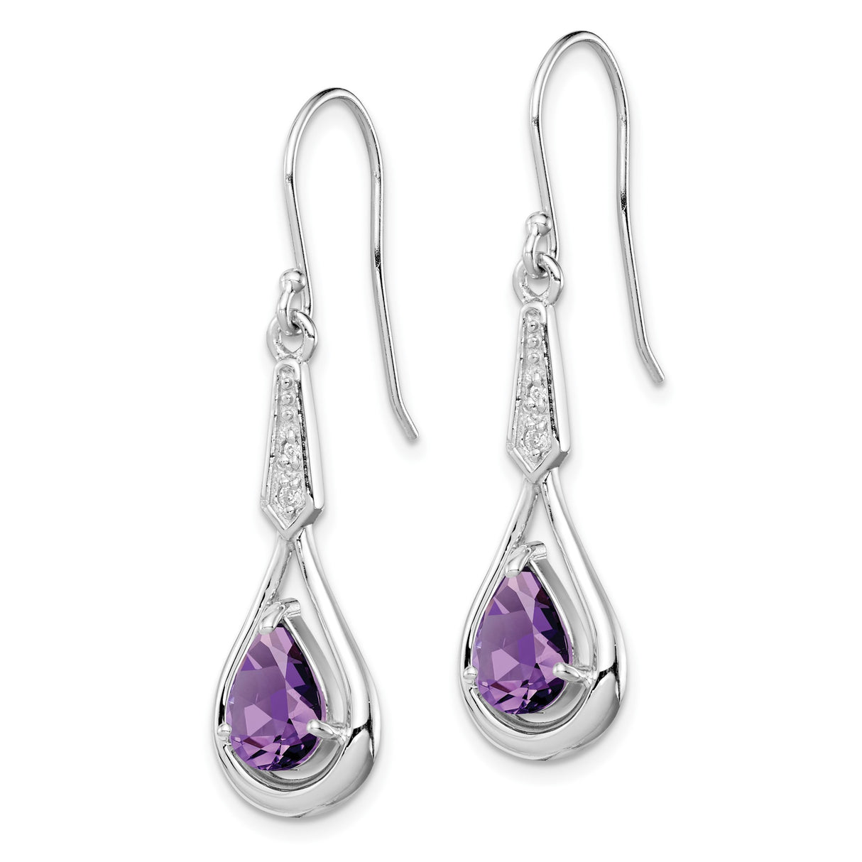 Sterling Silver Teardrop Dangle Earrings with Amethyst and Cubic Zirconia Accents