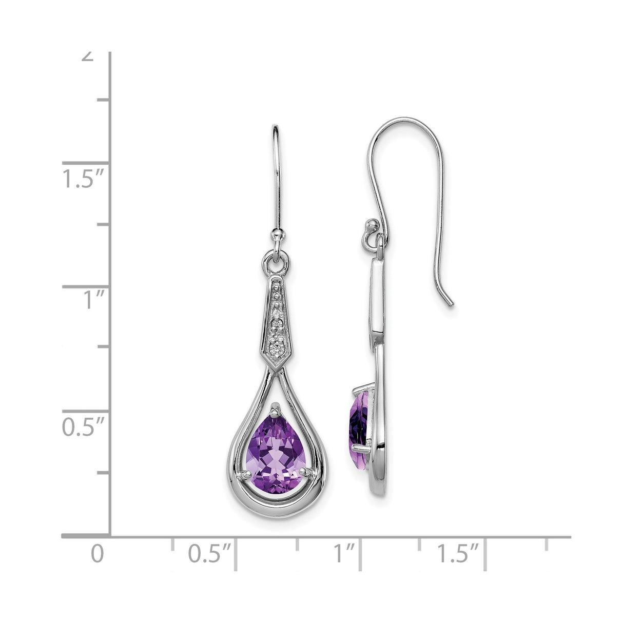 Sterling Silver Teardrop Dangle Earrings with Amethyst and Cubic Zirconia Accents