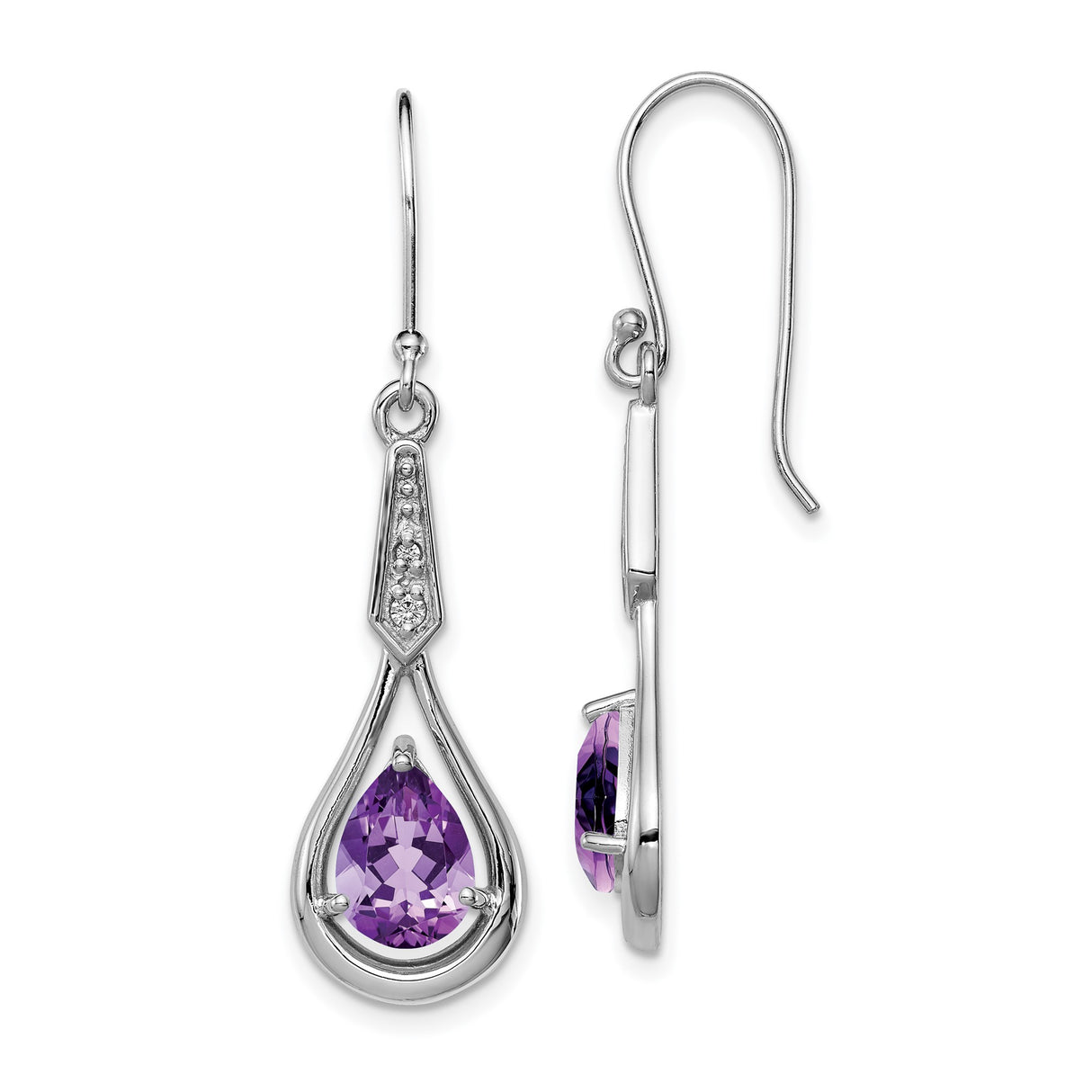Sterling Silver Teardrop Dangle Earrings with Amethyst and Cubic Zirconia Accents