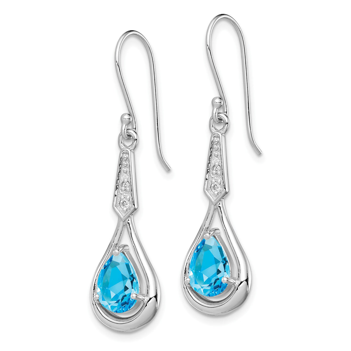Sterling Silver Teardrop Dangle Earrings with Pear Shaped Swiss Blue Topaz and Cubic Zirconia