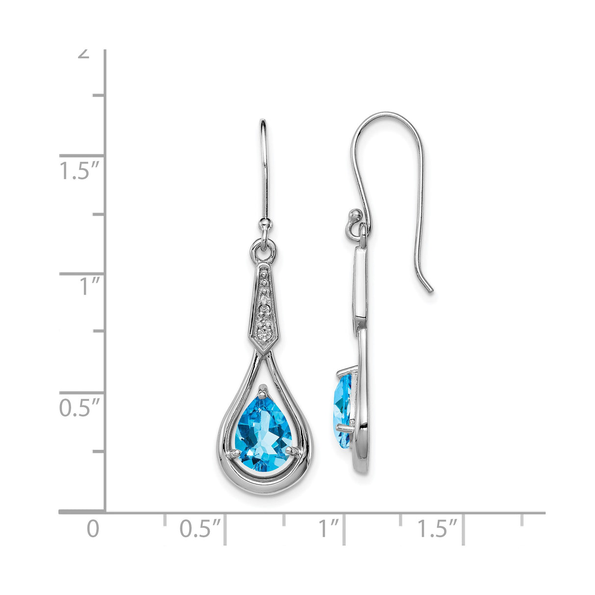 Sterling Silver Teardrop Dangle Earrings with Pear Shaped Swiss Blue Topaz and Cubic Zirconia