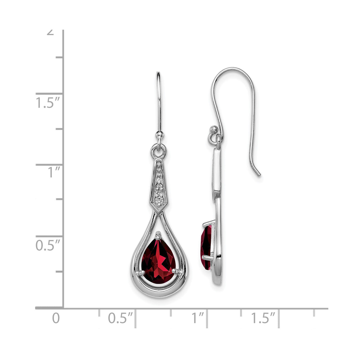 Sterling Silver Dangle Earrings with Pear Shaped Garnet and Cubic Zirconia Accents