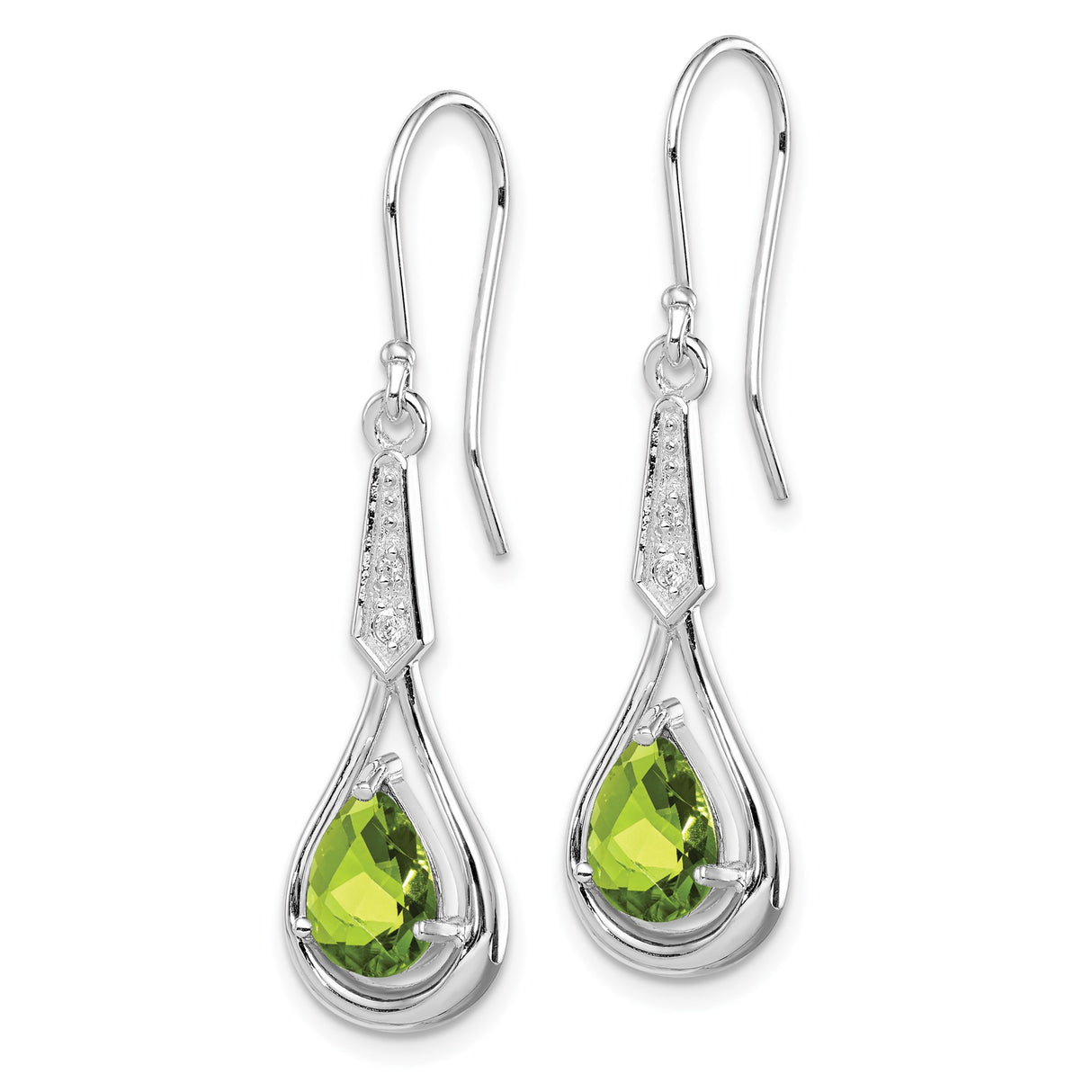 Sterling Silver Dangle Earrings with Peridot and Cubic Zirconia, Teardrop Open Loop Design