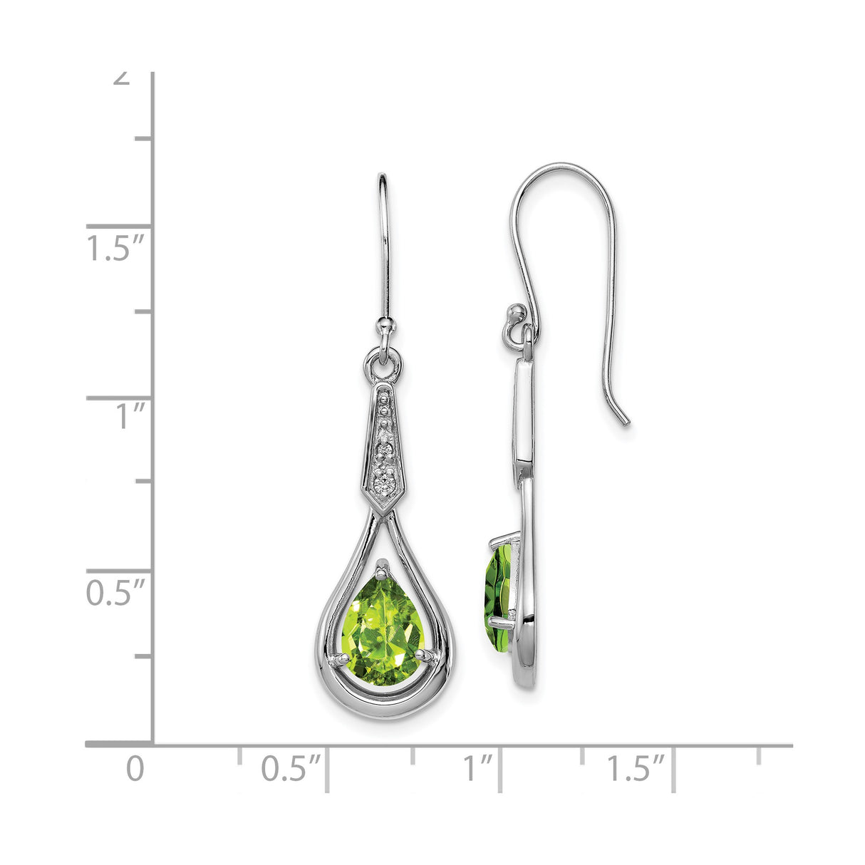 Sterling Silver Dangle Earrings with Peridot and Cubic Zirconia, Teardrop Open Loop Design