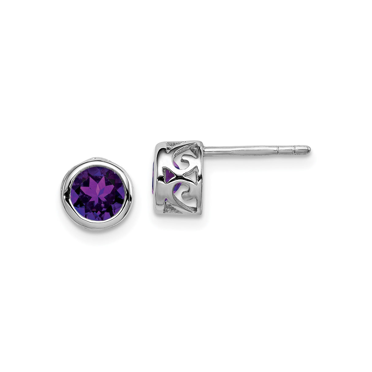 Sterling Silver Stud Earrings with Amethyst, Fleur-de-Lis Design, French-Inspired Style