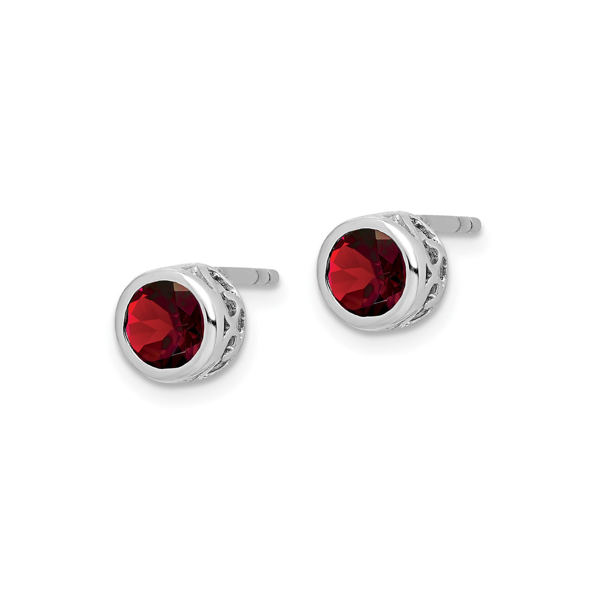 Sterling Silver Fleur-de-Lis Stud Earrings with Round Garnet Center, French Heritage Design