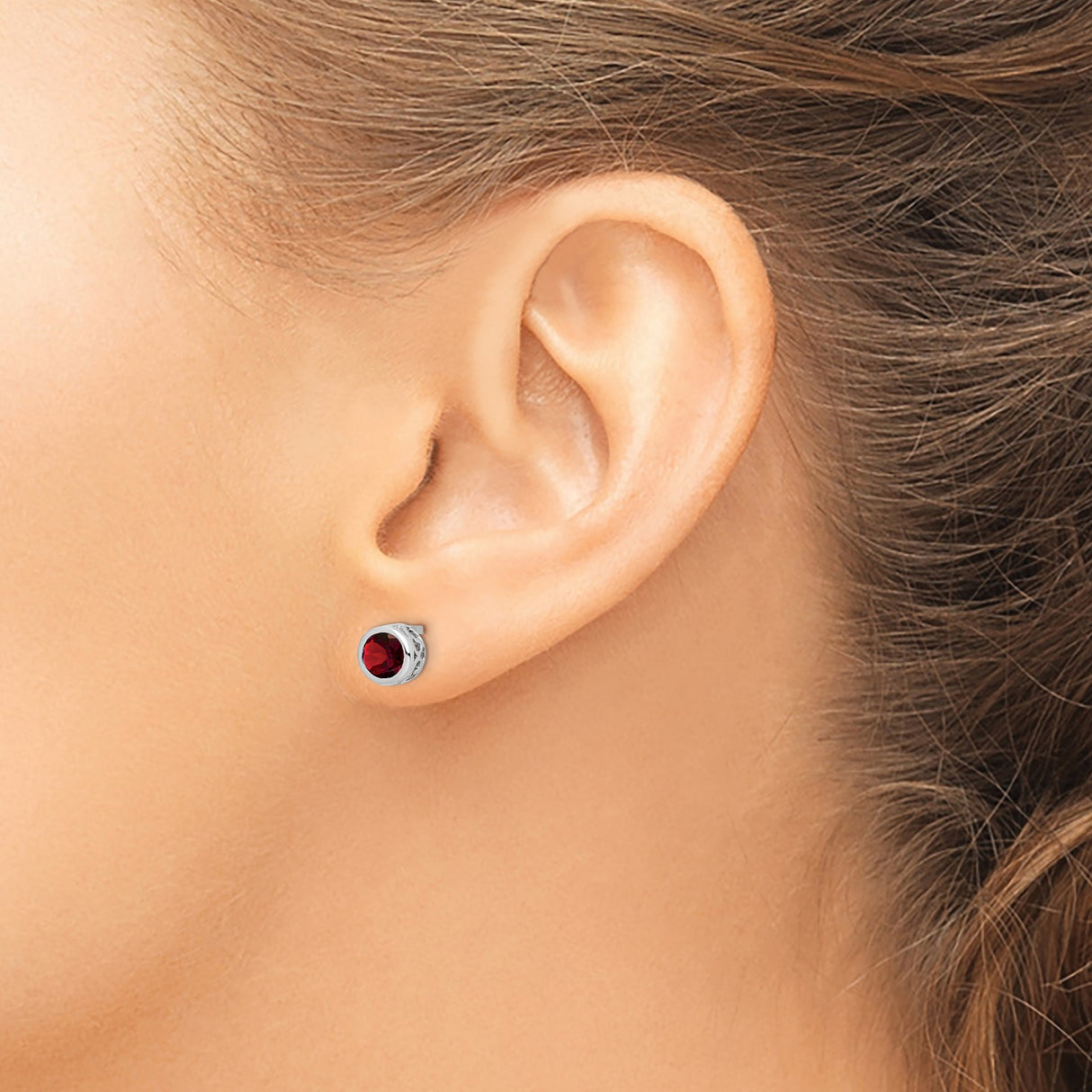 Sterling Silver Fleur-de-Lis Stud Earrings with Round Garnet Center, French Heritage Design