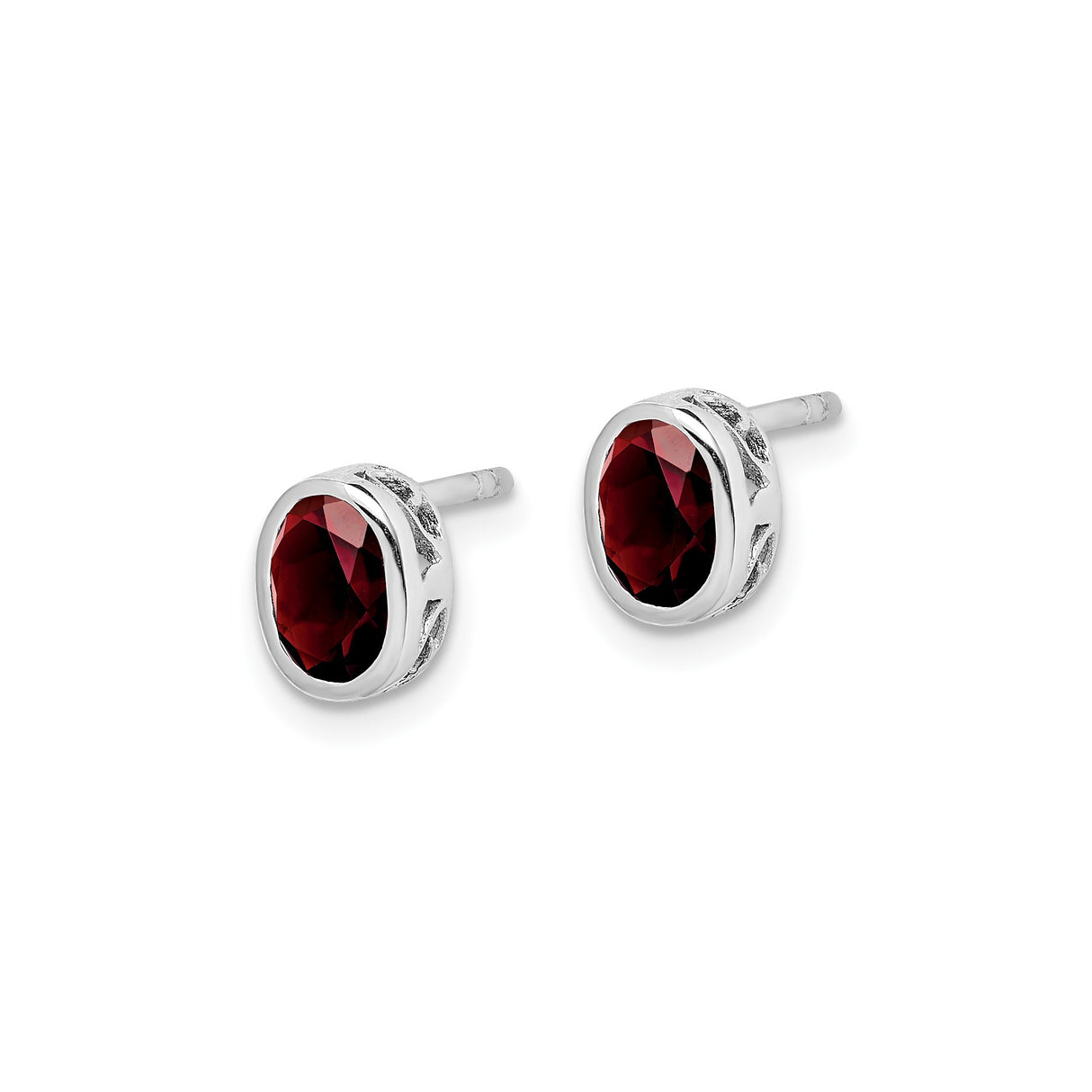 Sterling Silver Celtic Knot Stud Earrings with Garnet Oval Gemstones, Heritage Style