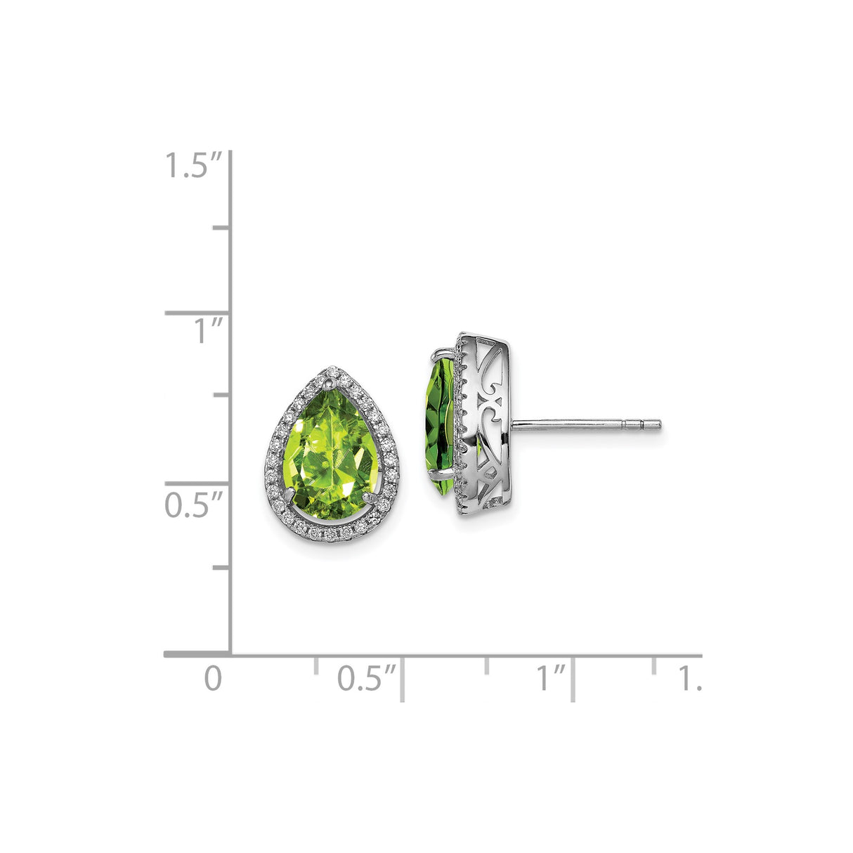Sterling Silver Teardrop Stud Earrings with Green Gemstone and Cubic Zirconia Halo