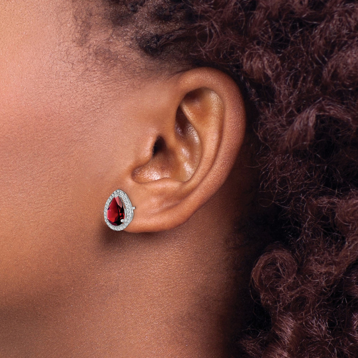 Sterling Silver Teardrop Stud Earrings with Garnet and Cubic Zirconia Halo, Vintage Style